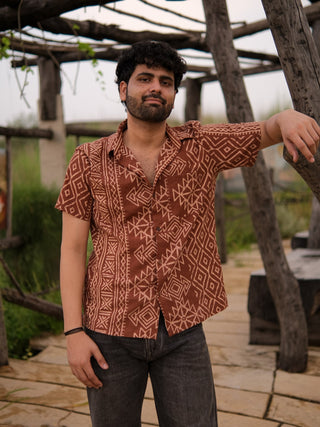 Tribal block print  Cotton Half Sleeeve Shirt
