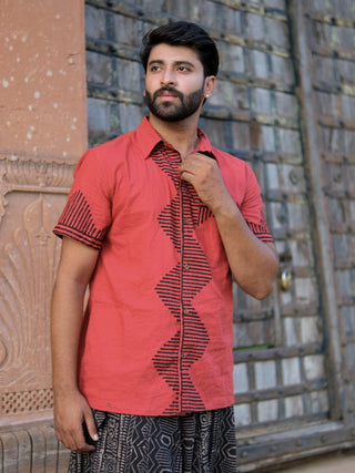 Rudra  Cotton Shirt with Black Tribal Block Print
