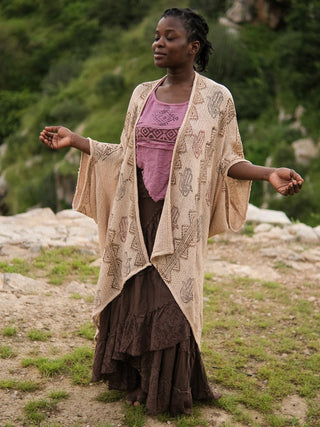 Knitted Boho Shrug with Tribal Pattern