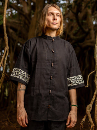 black hand block printed japanese style shirt for men