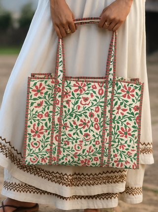 WanderBloom Block Print Tote Bag