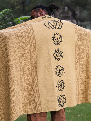 cotton jute handblock printed 7 chakra design shawl
