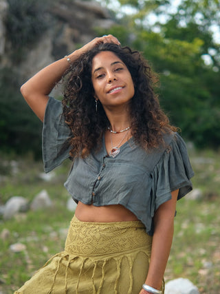 Vanya Boho Cotton Flared Sleeve  Rust Crop Top
