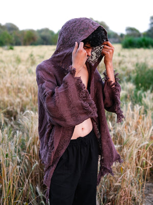 Kali black cotton shrug cardigan with hooded fringe detail by Crystal Heal