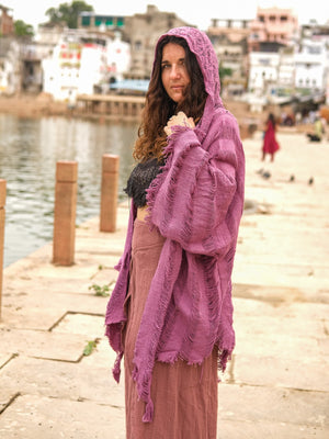 Kali black cotton shrug cardigan with hooded fringe detail by Crystal Heal