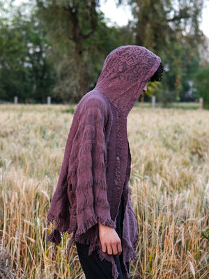 Kali black cotton shrug cardigan with hooded fringe detail by Crystal Heal