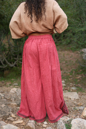 Fisherman wrap pants in hand block printed cotton by Crystal Heal