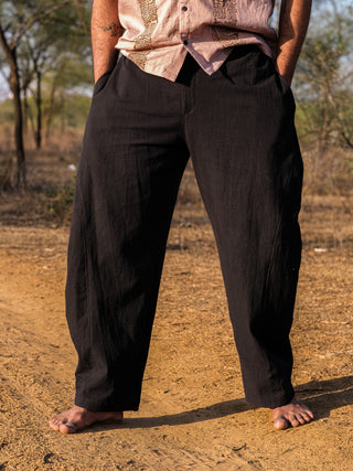 black loose fit cotton pant with pockets