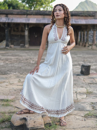 Boho White Halter Maxi Dress