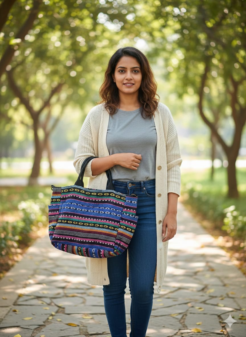 Naya Boho Tribal Tote – Handwoven Cotton Bag with Artisan Tribal Patterns