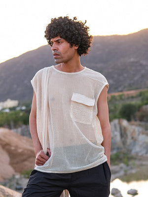 Aeson T-Shirt mesh tank for men styled outdoors in natural light