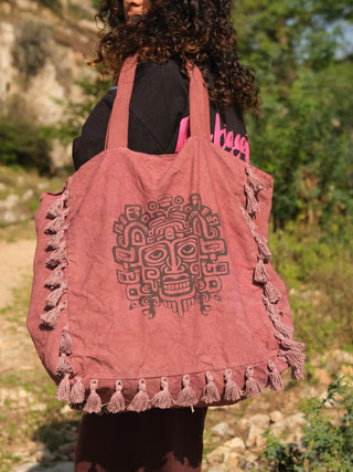 Manan Tote Bag Tribal Print – Boho Cotton Fringe Shoulder Bag