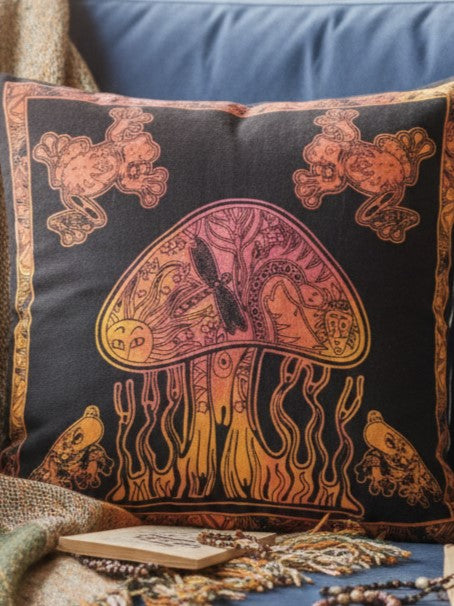 Mystic Mushroom Sunset Cushion Cover