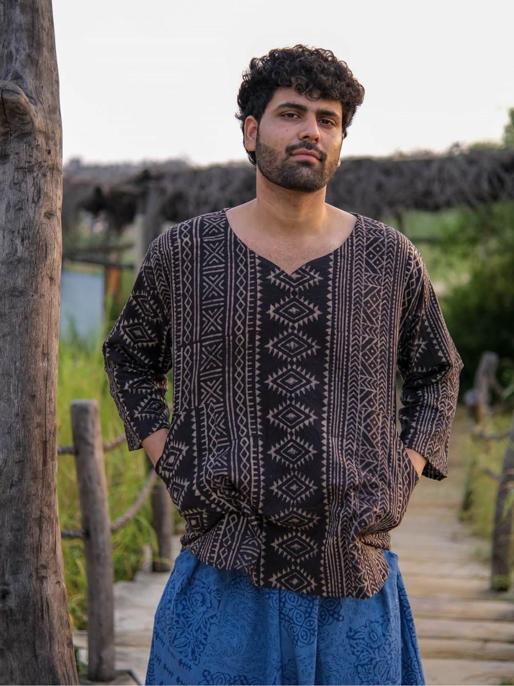 Ajanta Stammes-Blockdruck Baumwoll-Kurta