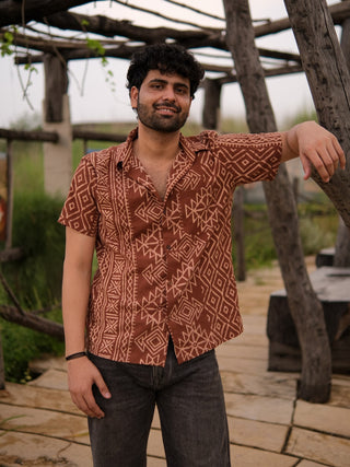 Tribal block print  Cotton Half Sleeeve Shirt