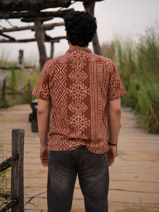 Tribal block print  Cotton Half Sleeeve Shirt