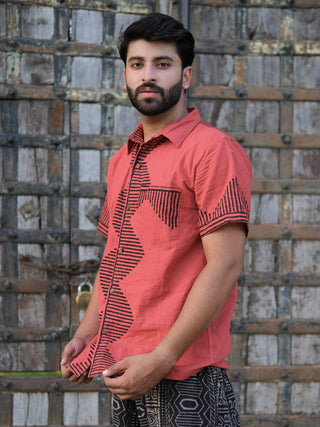 Rudra  Cotton Shirt with Black Tribal Block Print