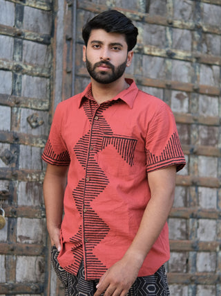 Rudra  Cotton Shirt with Black Tribal Block Print