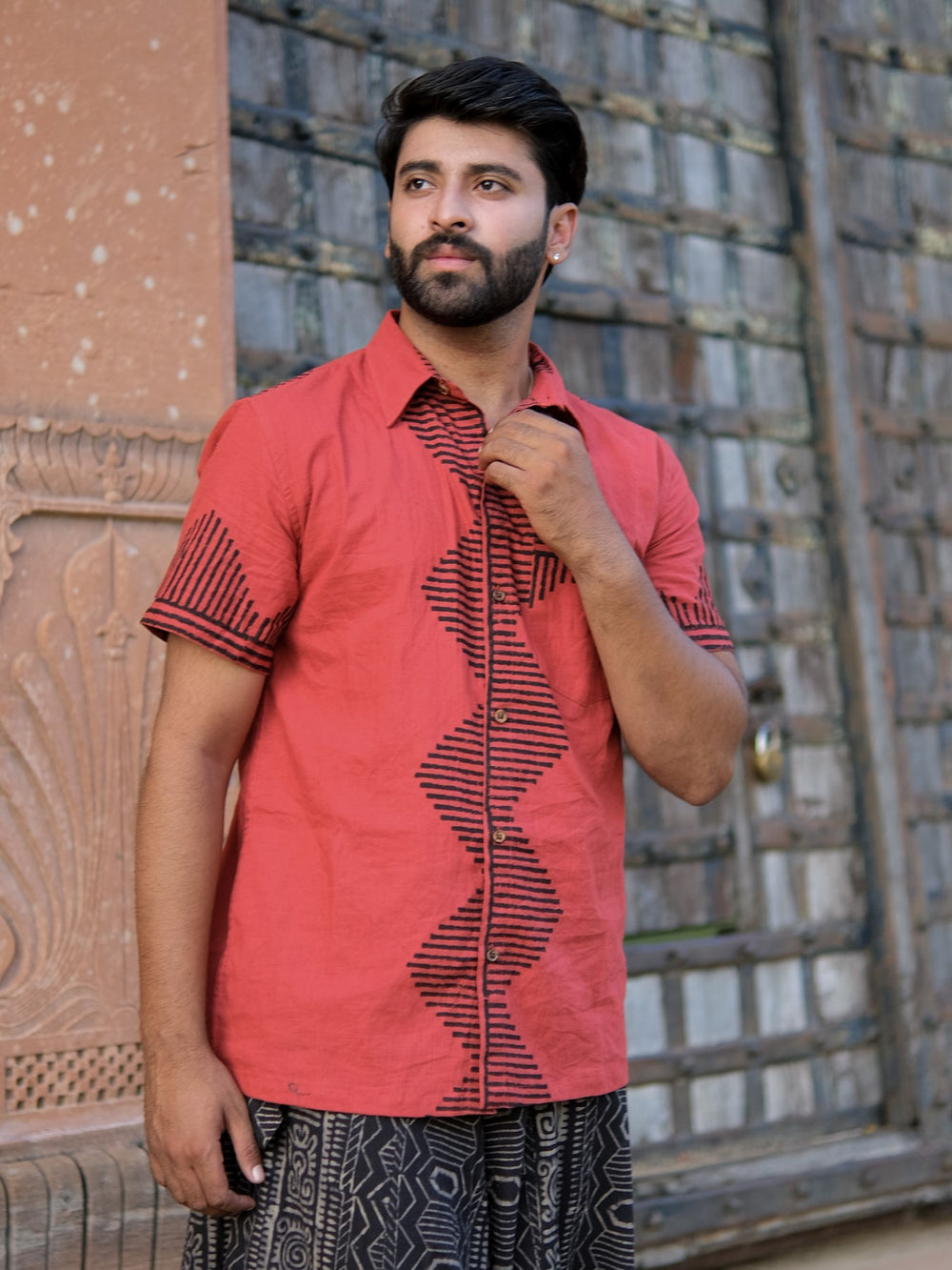 Rudra  Cotton Shirt with Black Tribal Block Print
