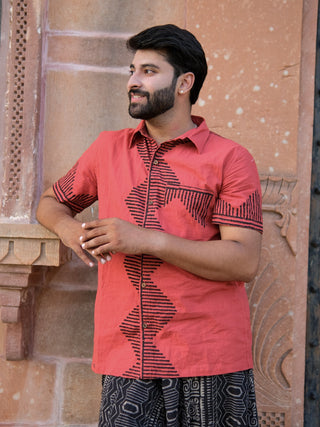 Rudra  Cotton Shirt with Black Tribal Block Print