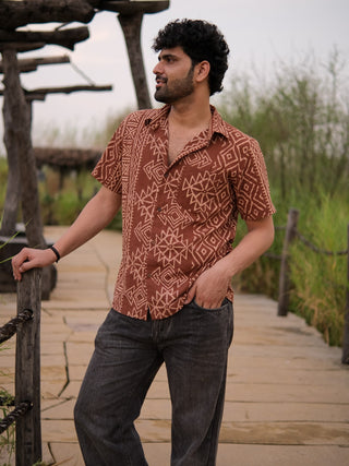 Tribal block print  Cotton Half Sleeeve Shirt