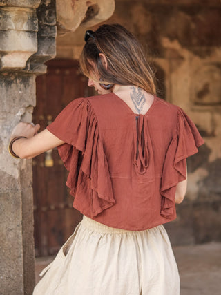 Vanya Boho Cotton Flared Sleeve  Rust Crop Top