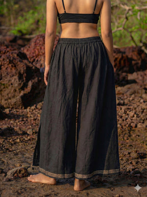 Fisherman wrap pants in hand block printed cotton by Crystal Heal