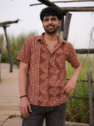 Tribal block print  Cotton Half Sleeeve Shirt