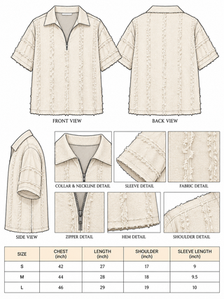 ZÉR — Textured Ivory Half-Zip T-Shirt