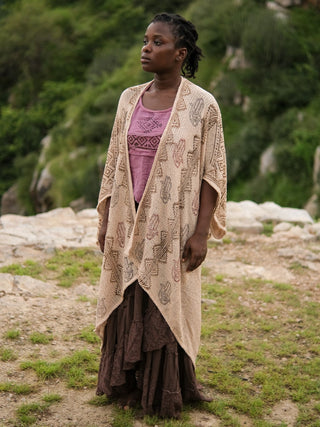 Knitted Boho Shrug with Tribal Pattern