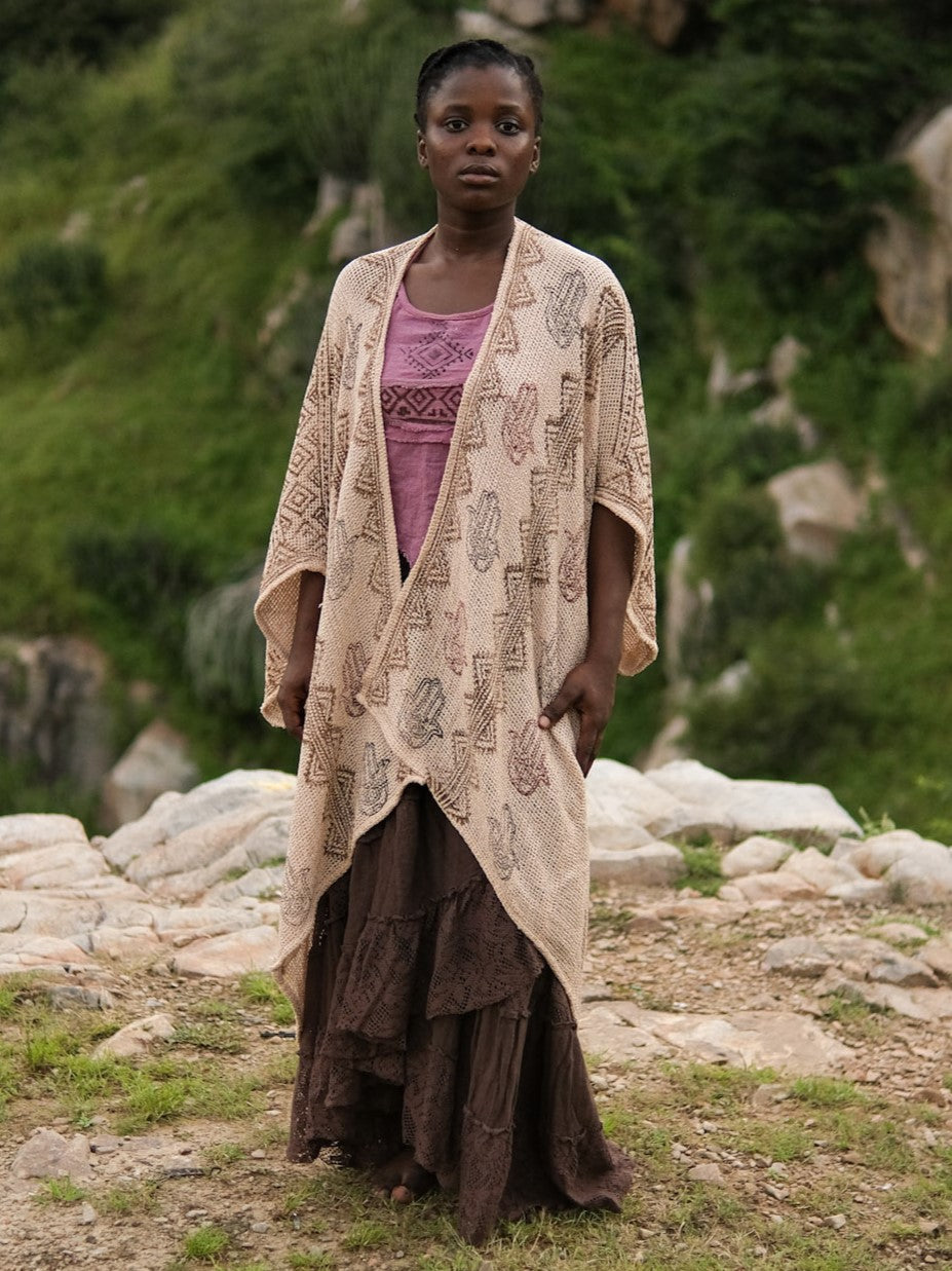 Knitted Boho Shrug with Tribal Pattern