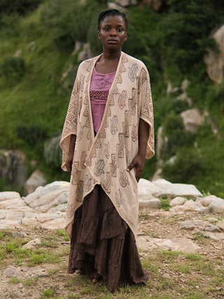 Knitted Boho Shrug with Tribal Pattern