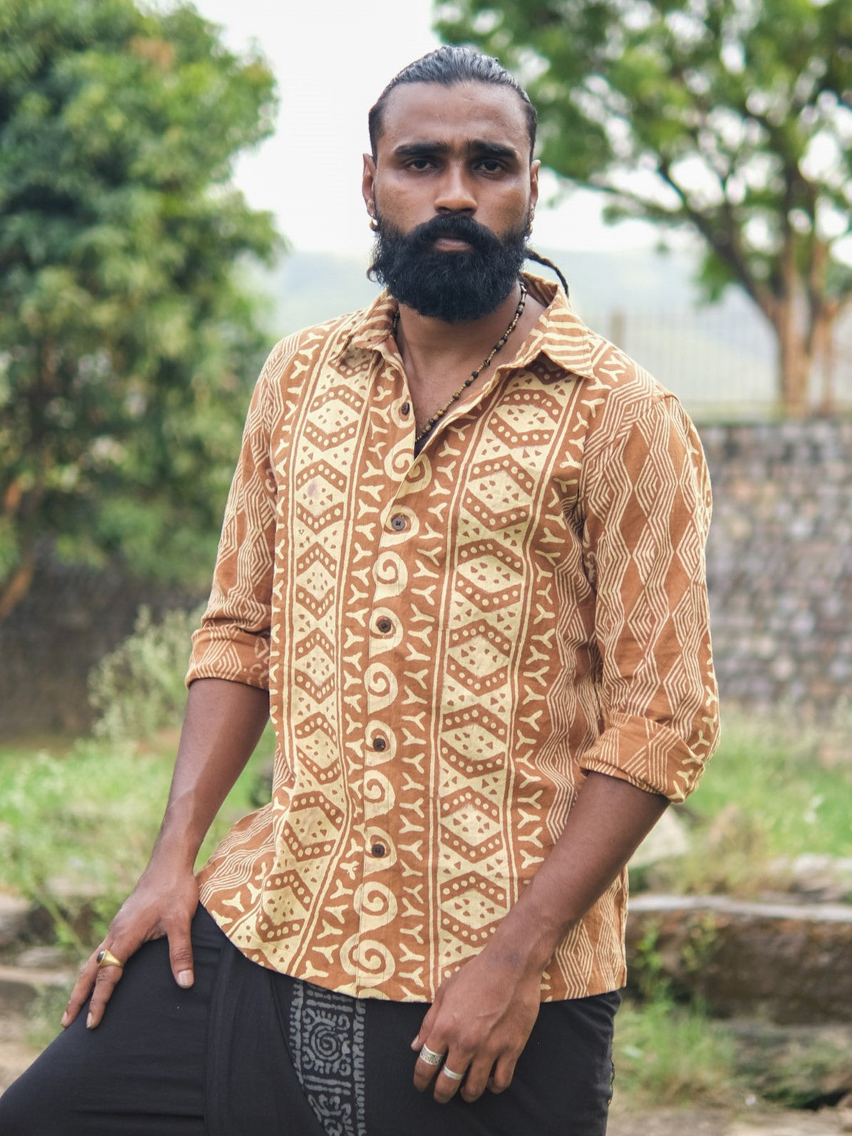 Milinda tribal print full-sleeve cotton shirt by Crystal Heal