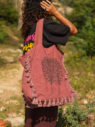 Manan Tote Bag Tribal Print – Boho Cotton Fringe Shoulder Bag