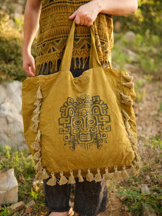 Manan Tote Bag Tribal Print – Boho Cotton Fringe Shoulder Bag