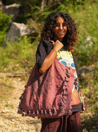 Manan Tote Bag Tribal Print – Boho Cotton Fringe Shoulder Bag