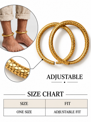 Naagrekha – Antique Gold Textured Anklets