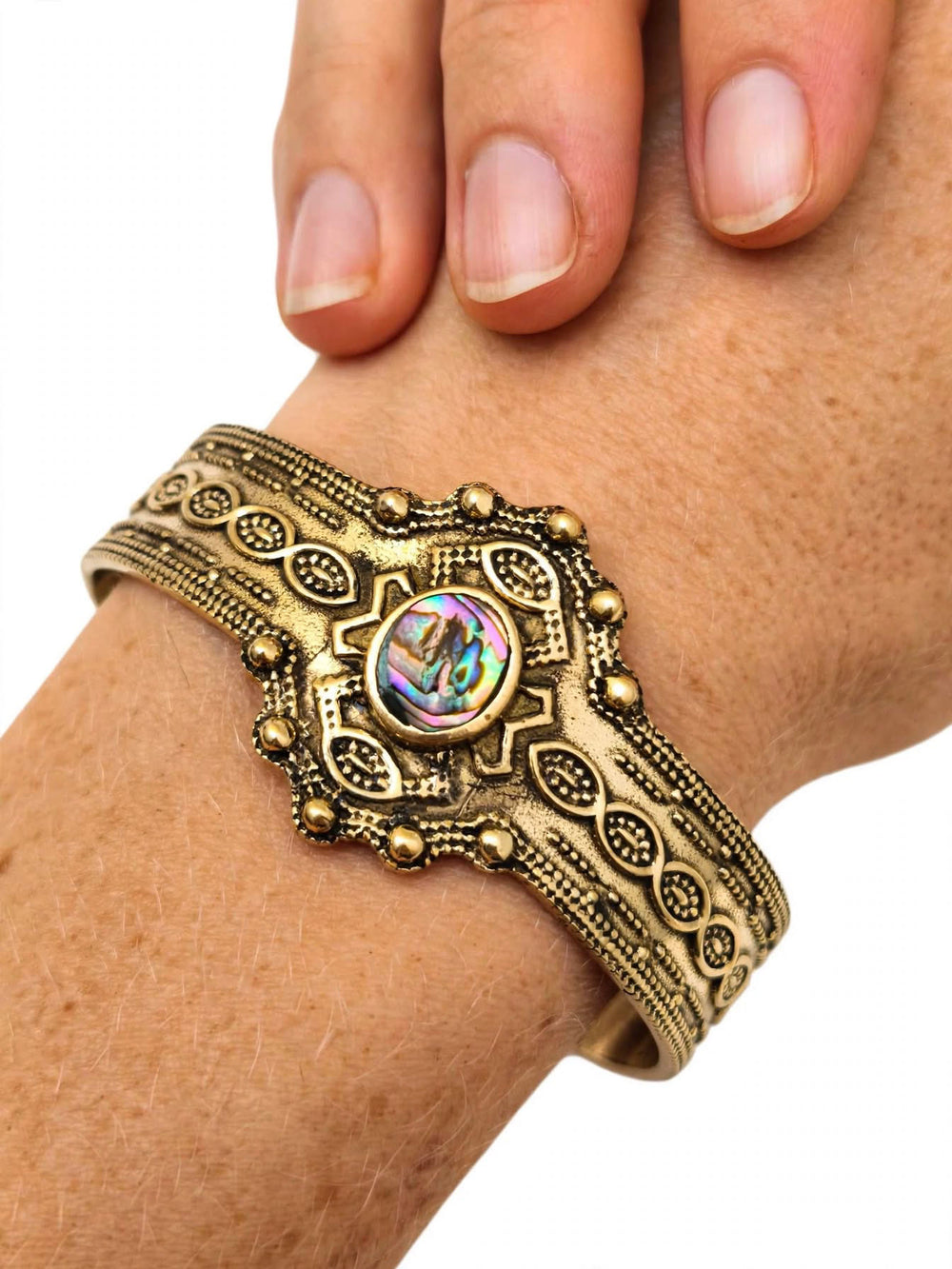 Antique Gold Abalone Shell Cuff Bracelet