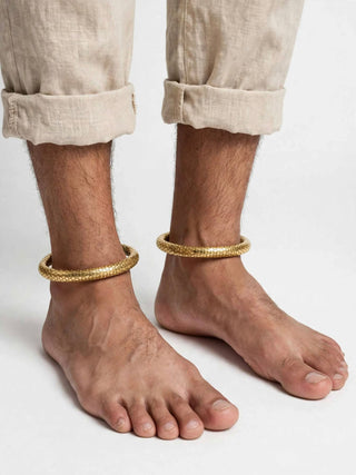 Naagrekha – Antique Gold Textured Anklets