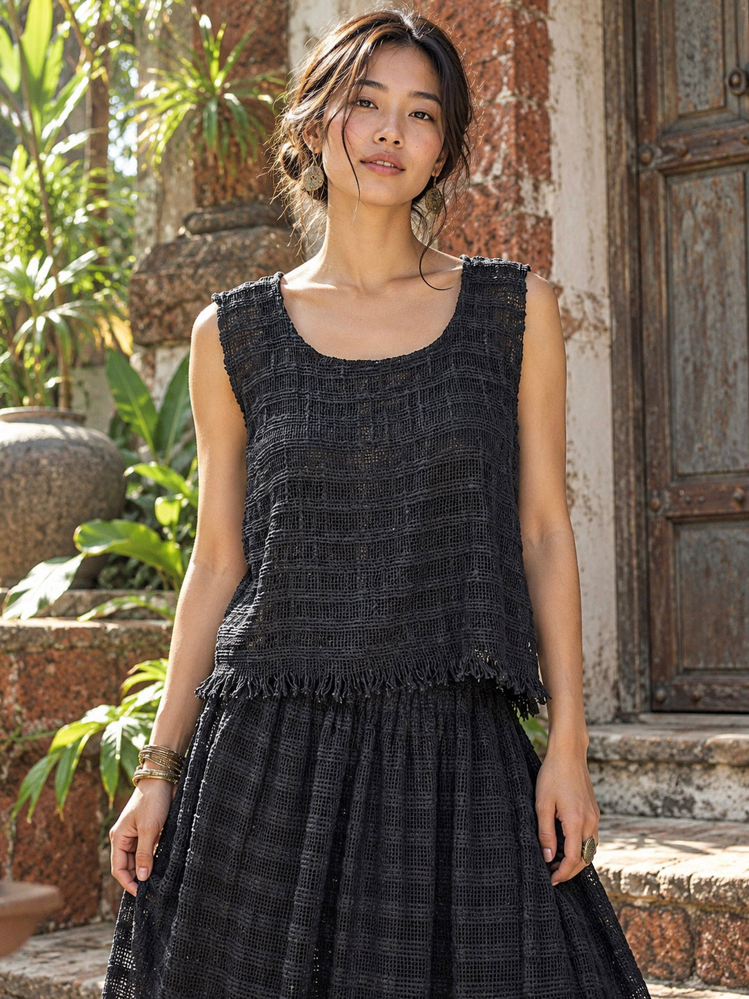 Zar Top – Ärmelloses, offen gewebtes Baumwoll-Crop-Top für Damen