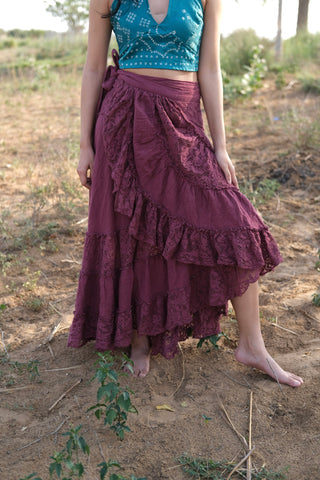 Boho Gypsy Wrap Skirt  Khadi Cotton Layered Festival Wear