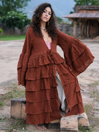 Aadhira Layered Boho  Rust Cotton Shrug