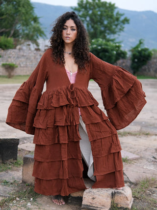 Aadhira Layered Boho  Rust Cotton Shrug