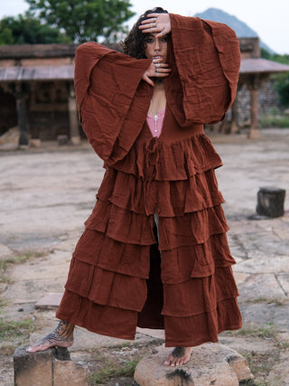 Aadhira Layered Boho  Rust Cotton Shrug