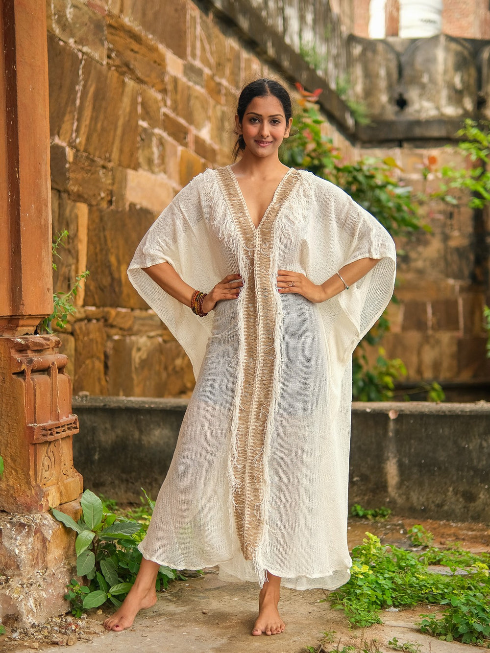 Aaravi Kaftan Dress – Handwoven Boho wear