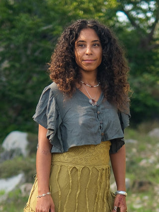 Vanya Boho Cotton Flared Sleeve  Rust Crop Top