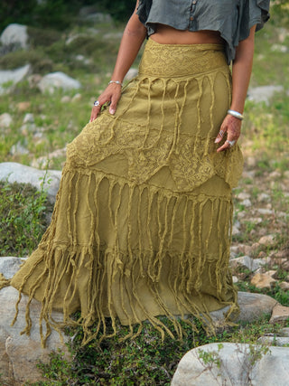 Mrsalaka Boho Skirt – Handwoven Fringe Cotton Maxi Skirt