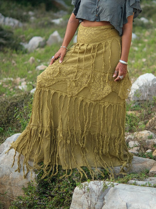Mrsalaka Boho Skirt – Handwoven Fringe Cotton Maxi Skirt