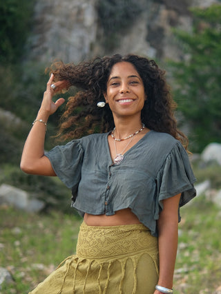 Vanya Boho Cotton Flared Sleeve  Rust Crop Top
