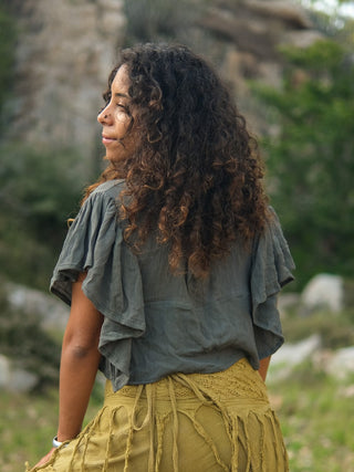 Vanya Boho Cotton Flared Sleeve  Rust Crop Top